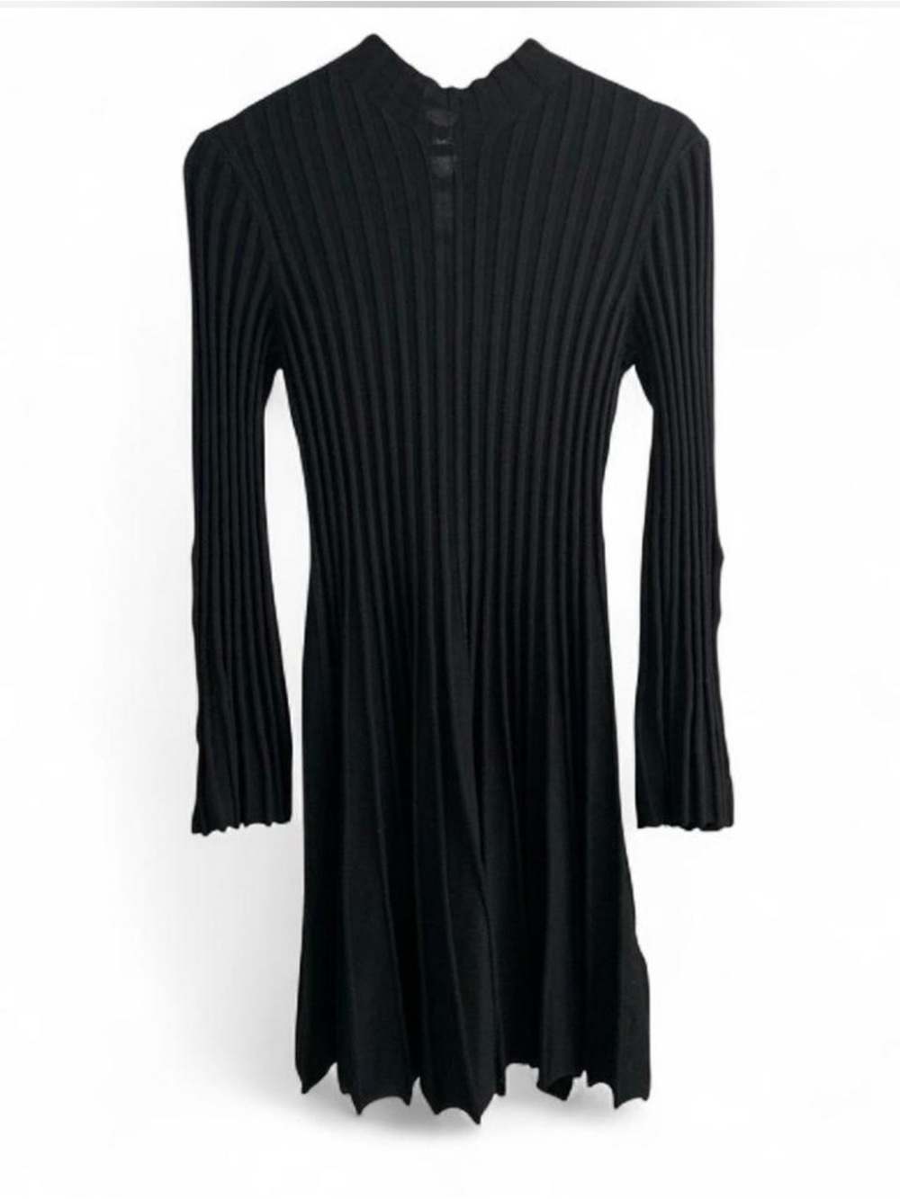 Maje Black Ribbed Knit Mini Dress with Button Neck and button sleeve size EU 40